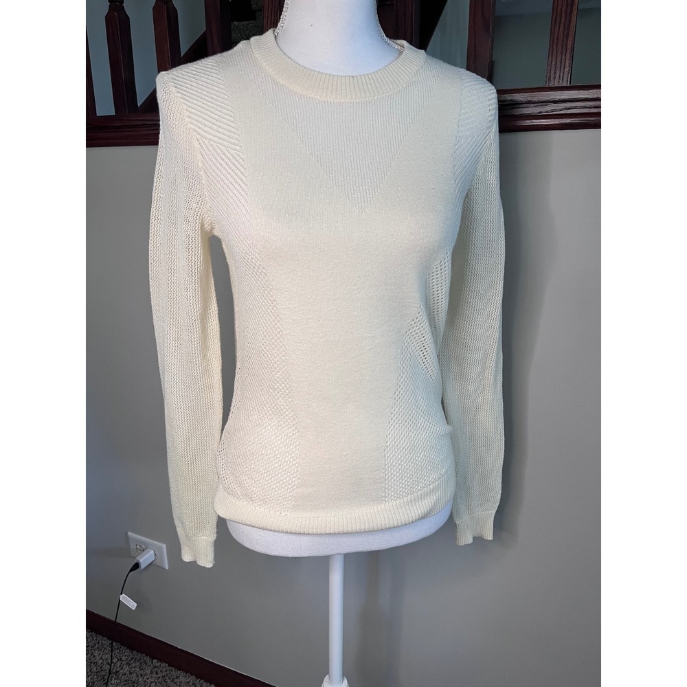 HM Women Cream Ivory Metallic Knit Mixed Texture Crewneck Sweater Small